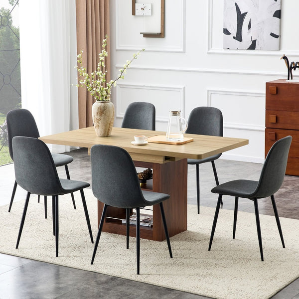 English Elm Expandable Dining Set with Pu Leather Chairs Modern Mdf Table Seats up to Eight Black,Dark Gray,Walnut,Wood W1151S04673