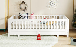 English Elm Twin Xl Platform Bed Frame With Guardrails - Solid Pine Wood, Convertible To Queen, White Finish W1580S00241-GIGA