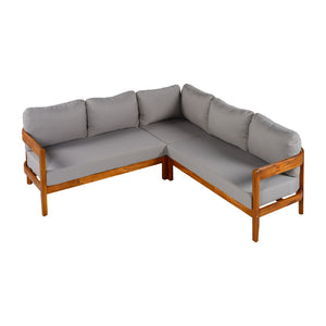 English Elm U_style Acacia Wood Outdoor L Shaped Corner Sofa Set with Arc Frame and Cushions Grey WY000481AAE