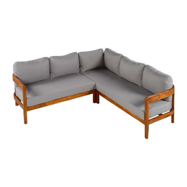 English Elm U_style Acacia Wood Outdoor L Shaped Corner Sofa Set with Arc Frame and Cushions Grey WY000481AAE