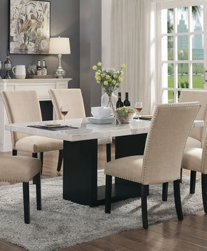 English Elm Attractive Genuine Marble Top Dining Table Solid Wood Base Seats Six Transitional B2741S00761