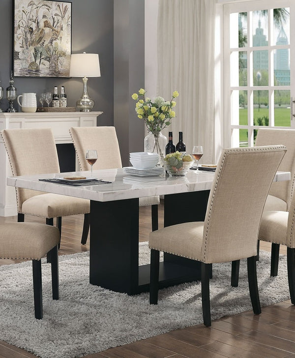 English Elm Attractive Genuine Marble Top Dining Table Solid Wood Base Seats Six Transitional B2741S00761