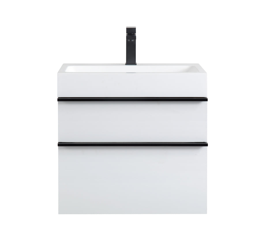 English Elm VELA 24 Inch Wall Mounted Bathroom Vanity with Integrated Acrylic Sink, Dual Wood Handles, Soft-Close drawers and Organizer White W3235P327448
