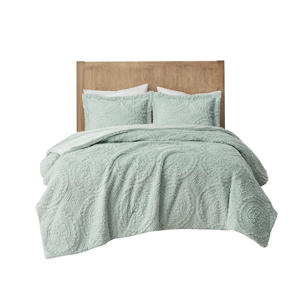 English Elm Full/Queen Arya Medallion Faux Fur Comforter Mini Set Aqua Embroidered Ultra Plush Machine Washable Elegance B03597230