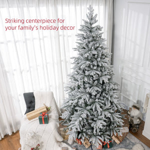 English Elm HOMCOM 8ft Snow Flocked Christmas Tree with 2003 Tips, Flame Retardant Hinged Design, Easy Setup W2225P229180