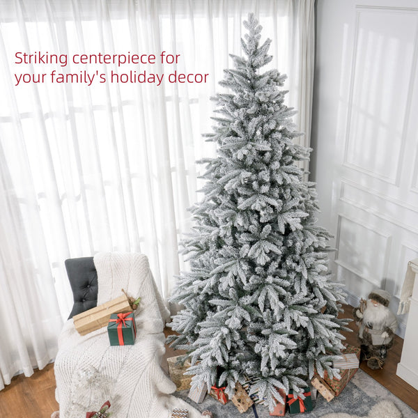 English Elm HOMCOM 8ft Snow Flocked Christmas Tree with 2003 Tips, Flame Retardant Hinged Design, Easy Setup W2225P229180