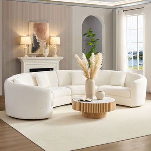 English Elm Classic Curved Tight Back Sofa Bouclé Beige Modular Sectional Couch with 4 Plush Foam Pillows, 95" W3208S00009