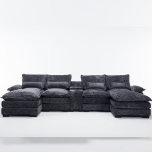 English Elm Modern U-Shaped Sectional Sofa With Usb Ports, Cup Holders & Storage - 6-Seat Gray Chenille Comfort W2100S00168