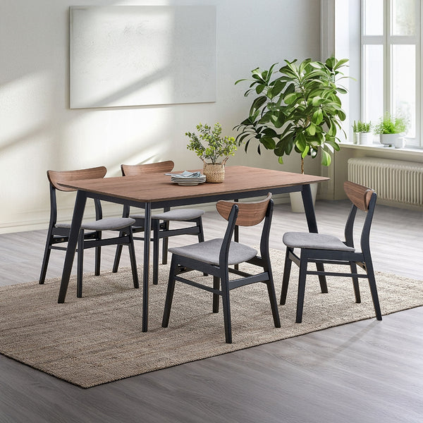 English Elm Contemporary 5Pc Dining Set - Stylish Walnut Table & 4 Padded Black Chairs For Modern Homes B2741S00187