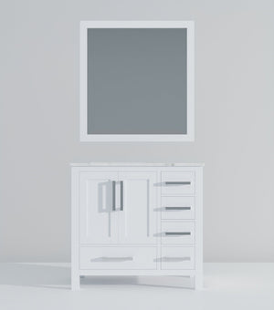 English Elm White Bath Vanity With Carrara Marble Top, 36" W, Soft-Close Drawers & Coordinated Mirror Set B2731S00679-GIGA