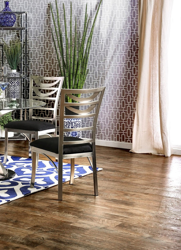 English Elm Contemporary Oval Back Dining Chairs Set of 2 with Padded Microfiber Seats, Powder-Coated Metal Frame, Sleek Design Black,Silver 42 L x 21 W x 10 H B011P232977