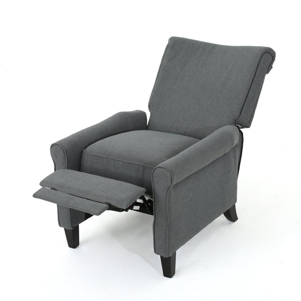 English Elm Christopher Knight Home® - Manual Charcoal Push Back Recliner — Compact Fabric Seat, Plush Support, Space-Saving Comfort for Homes 61369.00CCL