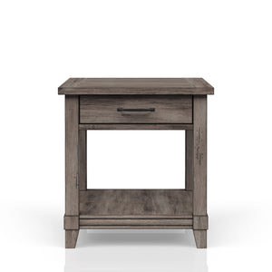 English Elm End End Table W/ Storage Drawer & USN Gray Rustic Finish USB Charging Ports Solid Wood Shelf Storage B2699P208929