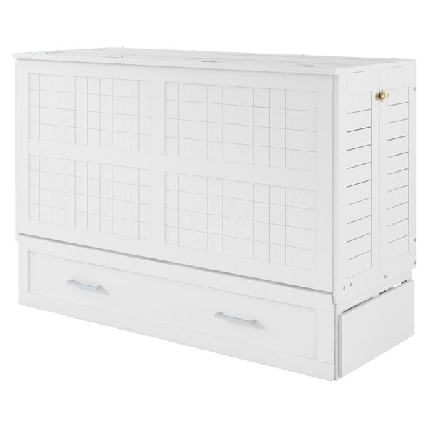 English Elm Queen Mobile Murphy Bed with Drawers & Side Shelves, White Fold-Up Queen Wall Bed for Guests SM000317AAK