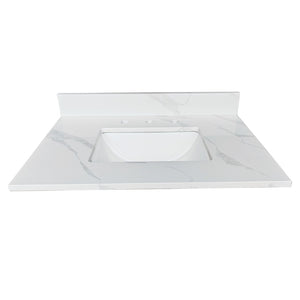 English Elm 31-inch Carrara Quartz Vanity Top Undermount Sink Backsplash Stain Resistant Bathroom W2699P459404