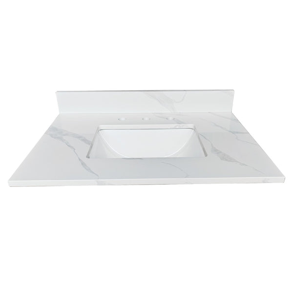English Elm 31-inch Carrara Quartz Vanity Top Undermount Sink Backsplash Stain Resistant Bathroom W2699P459404