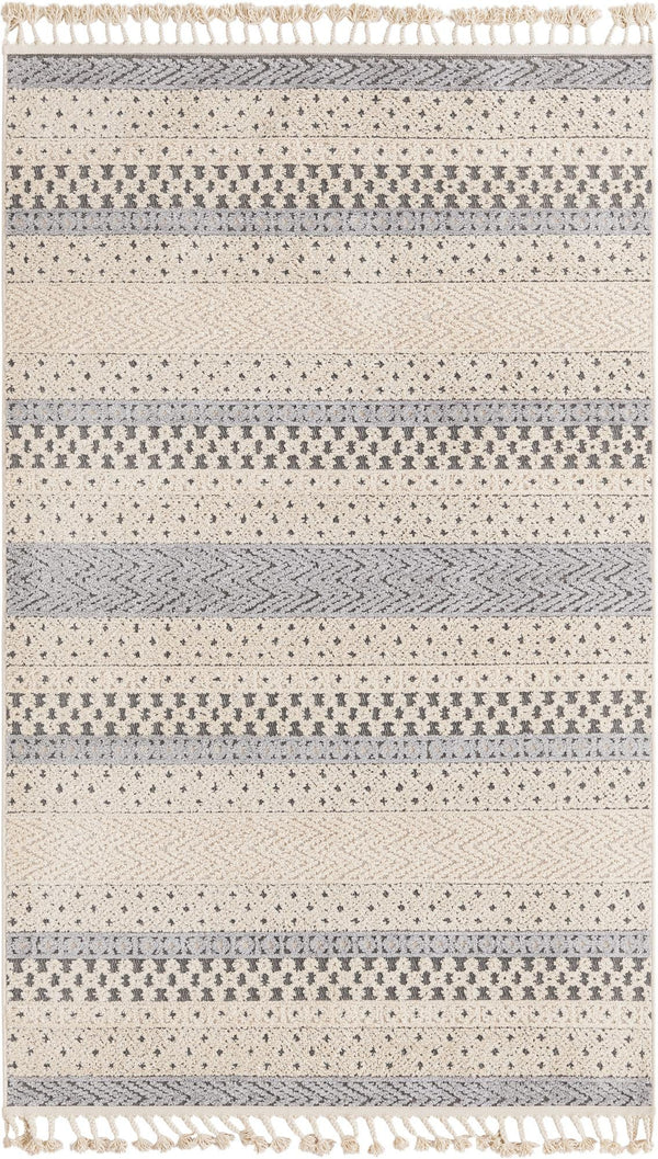Unique Loom Arlo Matti Machine Made Striped Rug Sandy Beige, Beige/Gray 5' 3" x 8' 0"