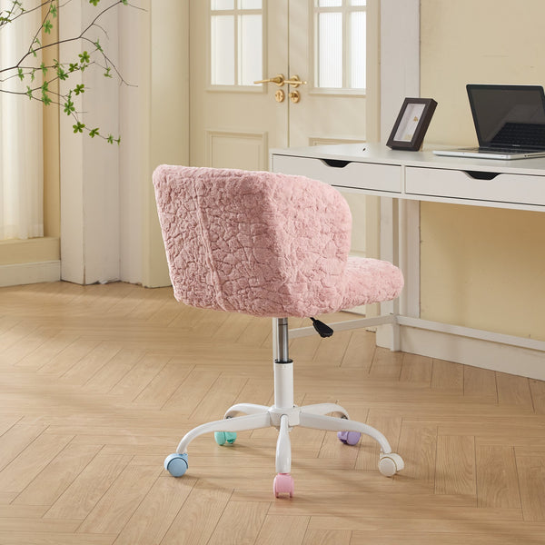 English Elm A&A Plush Faux Fur Office Chair with Ergonomic Wrap Back, Stable Metal Base, Breathable, Cute Wheels Pink W1143P324153
