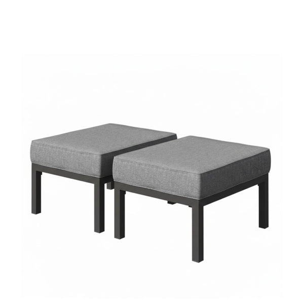 English Elm Set of 2 Powder-coated Aluminum Outdoor Ottomans with Uv-resistant Cushions Dark Gray B082P454986