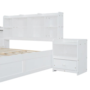 English Elm Full Size Wooden Platform Bed With Desk, Storage Drawers, Usb Ports, Nightstand & Modern Design N820S00029K
