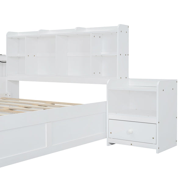 English Elm Full Size Wooden Platform Bed With Desk, Storage Drawers, Usb Ports, Nightstand & Modern Design N820S00029K