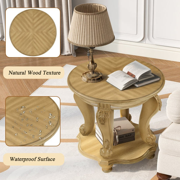 English Elm Living Room 3 Piece Coffee Table Set Oval Antique Floral Carved Wood Veneer W1202S00009