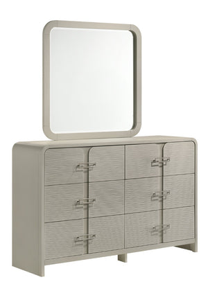 English Elm Aria Queen Bedroom Set with Storage Bed Illuminated Headboard and High-gloss Finish B009S01902