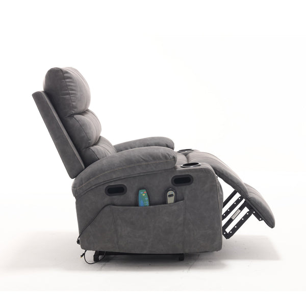 English Elm 21"seat Large Electric Power Lift Recliner Chair with 8-Point Vibration Massage, Lumbar Heat, Remote Control Gray 29.52 L x 26.77 W x 20.47 H W2297P264019