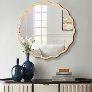English Elm Solid Wood Wavy Mirror - Stunning 36" Wall Decor For Any Room, High-Def Reflection & Durable Design W1445P189556-GIGA