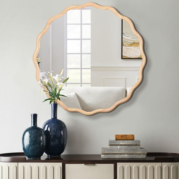 English Elm Solid Wood Wavy Mirror - Stunning 36" Wall Decor For Any Room, High-Def Reflection & Durable Design W1445P189556-GIGA