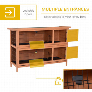 English Elm Rabbit Hutch Two Level Wooden Outdoor Pet Home with Pull Out Trays and Rain Roof T3971P383360