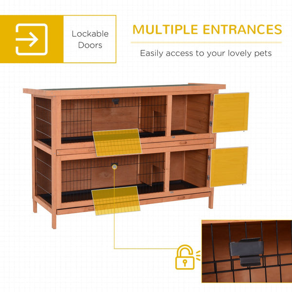 English Elm Rabbit Hutch Two Level Wooden Outdoor Pet Home with Pull Out Trays and Rain Roof T3971P383360