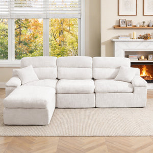 English Elm Corner Chenille Sectional Sleeper Sofa with High Back Support for Apartment Living Beige W5532S00036