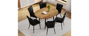 English Elm Table Modern Extendable Dining Set With 6 Black Pu Chairs – Stylish, Space-Saving Design For Gatherings W1151S04146-GIGA
