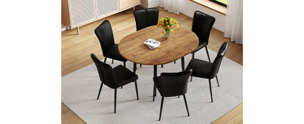 English Elm Table Modern Extendable Dining Set With 6 Black Pu Chairs – Stylish, Space-Saving Design For Gatherings W1151S04146-GIGA