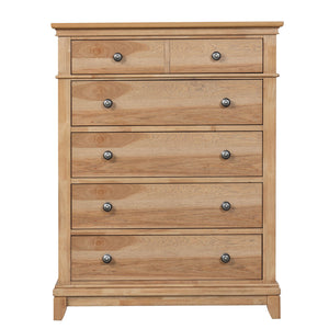 English Elm Farmhouse 1pc Chest 6-Drawer Dovetail Construction Felt-Lined Top Drawer Metal Glides Oak Finish B2741P369851