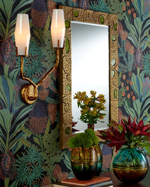 Currey & Company Mathilda Wall Sconce - Artful Brass Lighting With Milky Glass Shades For A Striking Home Accent Gold Glass ,Brass 5000-0284-currey-company