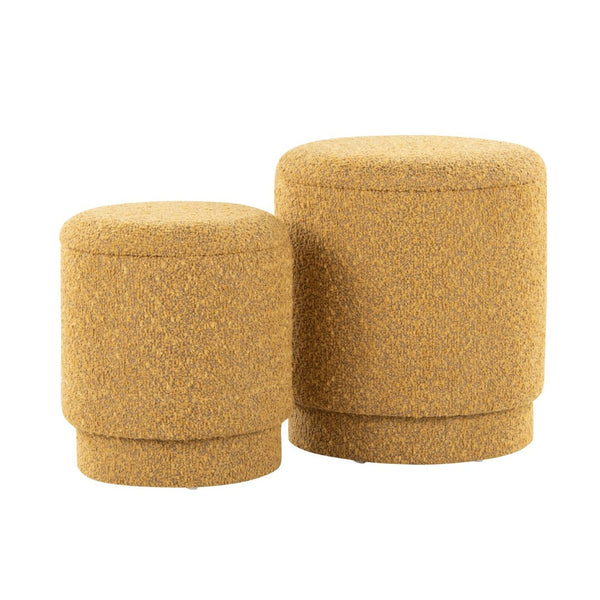 English Elm Ottoman Set Nesting Storage Cubes Upholstered in Rich Fabric for Modern Living Spaces Yellow B202P471504