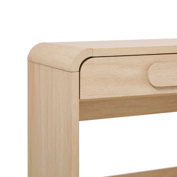 English Elm Walker Edison - Modern Curved Waterfall Desk with Drawers and Rounded Edge Design, Durable MDF Surface, Stylish Statement Pulls Oak 49 L x 24 W x 6.63 H B185P200199