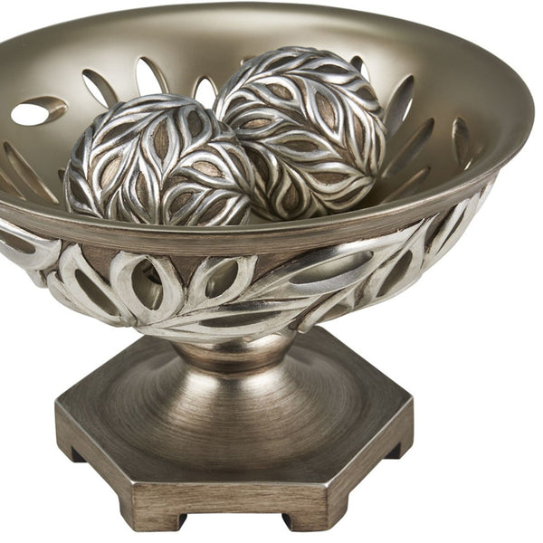 English Elm 12.75" Polyresin Bowl with Silver Peacock Feather Motif for Entryway or Sideboard B072116425