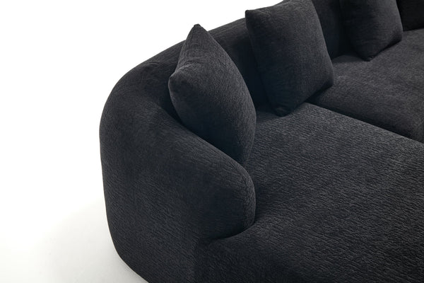 English Elm Compression L-Shape Sectional Sofa with Curved Chaise — Black Chenille Modular Sleeper, 30D Foam Comfort W2231S00043