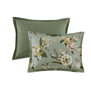 English Elm 7-piece Cal King Vintage Floral Comforter Set with Reversible Stripe and Bed Skirt B035P440214