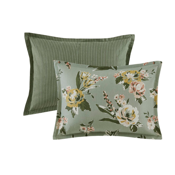 English Elm 7-piece Cal King Vintage Floral Comforter Set with Reversible Stripe and Bed Skirt B035P440214