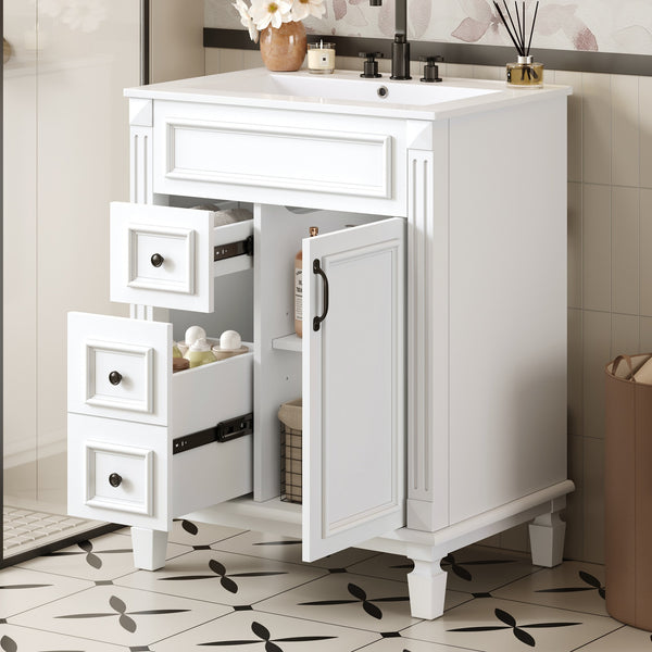 English Elm 24" Bathroom Vanity With Ceramic Sink - Elegant Modern Design, 2 Soft-Close Drawers, Adjustable Shelf N710P318990K