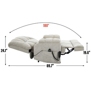 English Elm Dual Motor Power Lift Recliner Chenille Chair with Massage Heat and Infinite Positions Beige W3224P288434