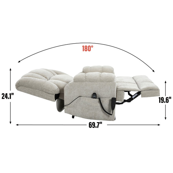 English Elm Dual Motor Power Lift Recliner Chenille Chair with Massage Heat and Infinite Positions Beige W3224P288434