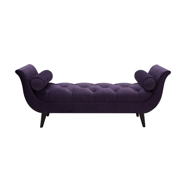 English Elm Alma Velvet Tufted Entryway Bench with Flared Arms and Bolster Pillows Included B2719P238450