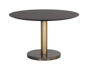 Sunpan Monaco Dining Table - Elegant Grey Marble with Gold Iron Base, Charcoal Oak Veneer for Modern Homes