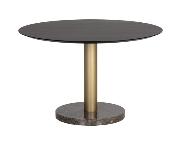Sunpan Monaco Dining Table - Elegant Grey Marble with Gold Iron Base, Charcoal Oak Veneer for Modern Homes