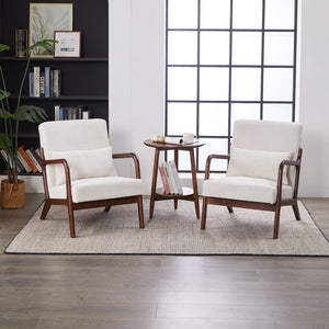 English Elm Mid-Century Beige Accent Chair Upholstered Armchair with Pillow, Solid Wood Frame, Ergonomic Comfort W2989P295373
